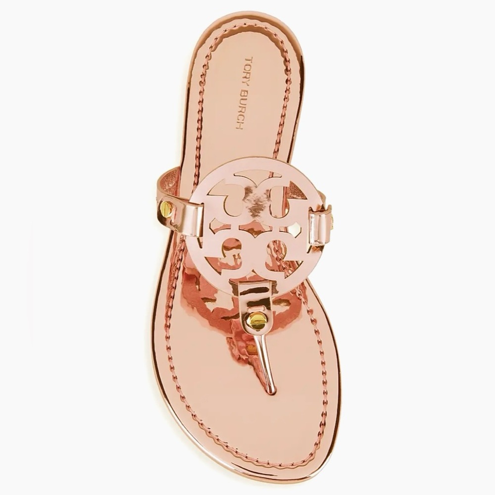 Women’s Tory Burch Miller Sandal Metallic Glossy Mirrored Rose Gold 6